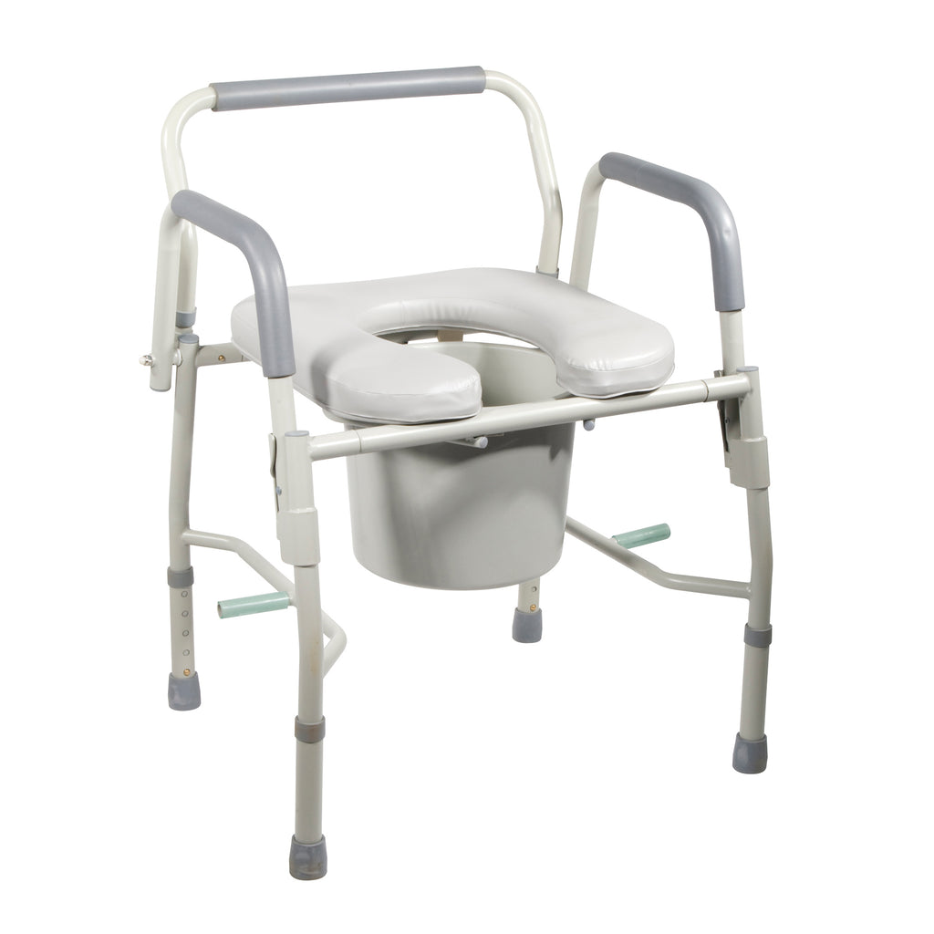 Steel Drop Arm Bedside Commode with Padded Seat and Arms- Case