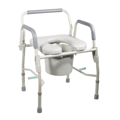 Steel Drop Arm Bedside Commode with Padded Seat and Arms- Case