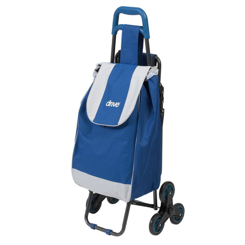 Deluxe Rolling Shopping Cart with Seat, Blue- each