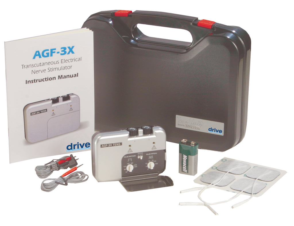 Portable Dual Channel 3 Mode TENS Unit with Electrodes and Carry Case- Box