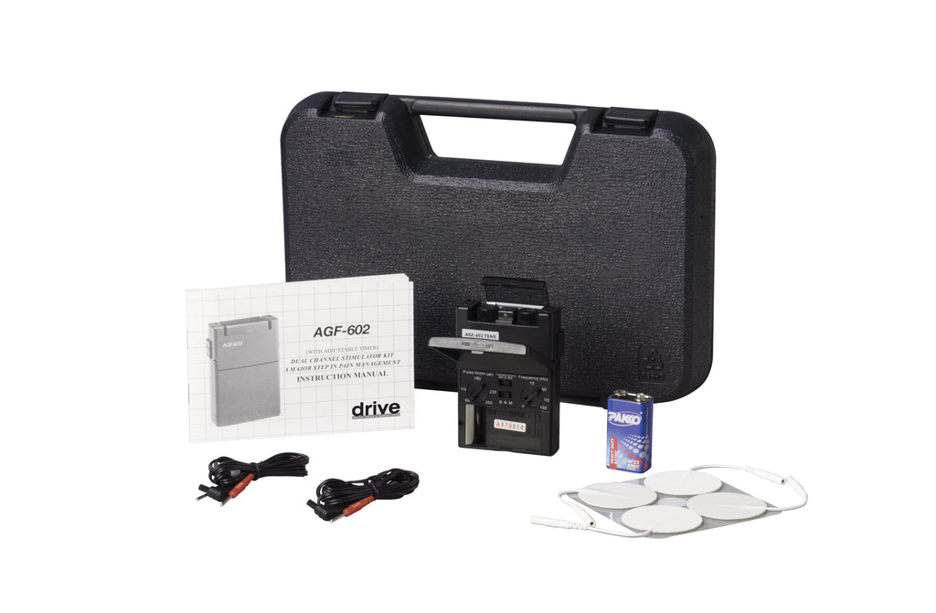 Portable Dual Channel TENS Unit with Timer and Electrodes- Box
