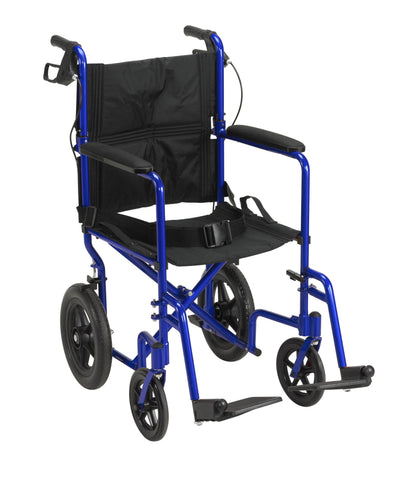 Lightweight Expedition Transport Wheelchair with Hand Brakes, Blue- each