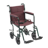Flyweight Lightweight Folding Transport Wheelchair, 19", Black Frame, Tan Plaid Upholstery- Case