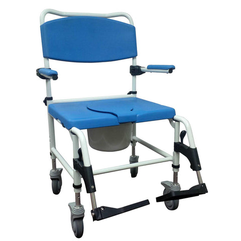 Aluminum Bariatric Rehab Shower Commode Chair with Two Rear-Locking Casters- each