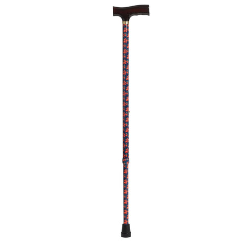 Adjustable Lightweight T Handle Cane with Wrist Strap, Red Floral- each
