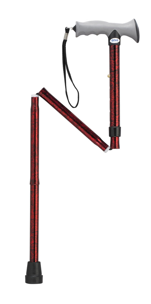 Adjustable Lightweight Folding Cane with Gel Hand Grip, Red Crackle- each
