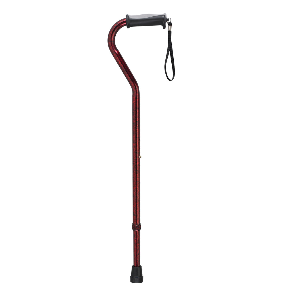 Adjustable Height Offset Handle Cane with Gel Hand Grip, Red Crackle- each