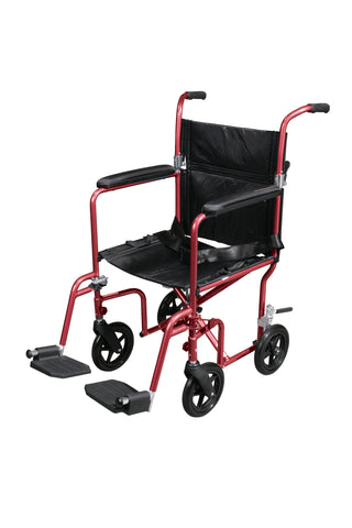 Flyweight Lightweight Transport Wheelchair with Removable Wheels, Red- each