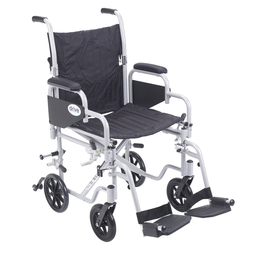 Poly Fly Light Weight Transport Chair Wheelchair with Swing away Footrests, 18" Seat- Case