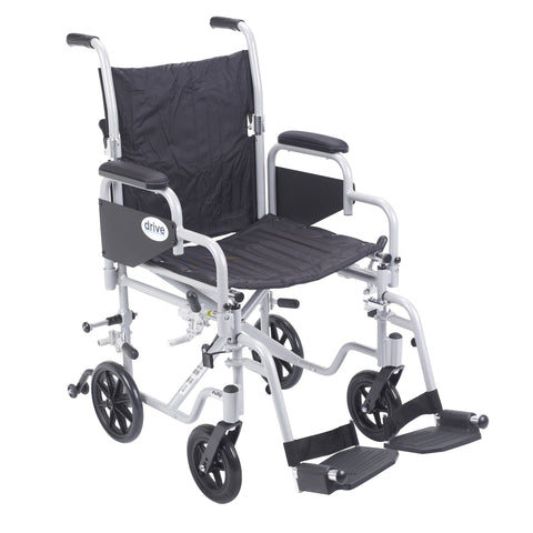 Poly Fly Light Weight Transport Chair Wheelchair with Swing away Footrests, 18" Seat- Case