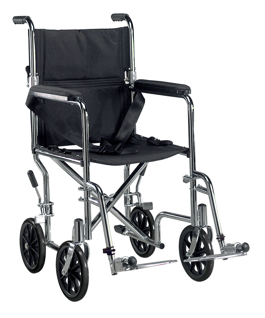 Go Cart Light Weight Steel Transport Wheelchair with Swing Away Footrest, 19" Seat- Case