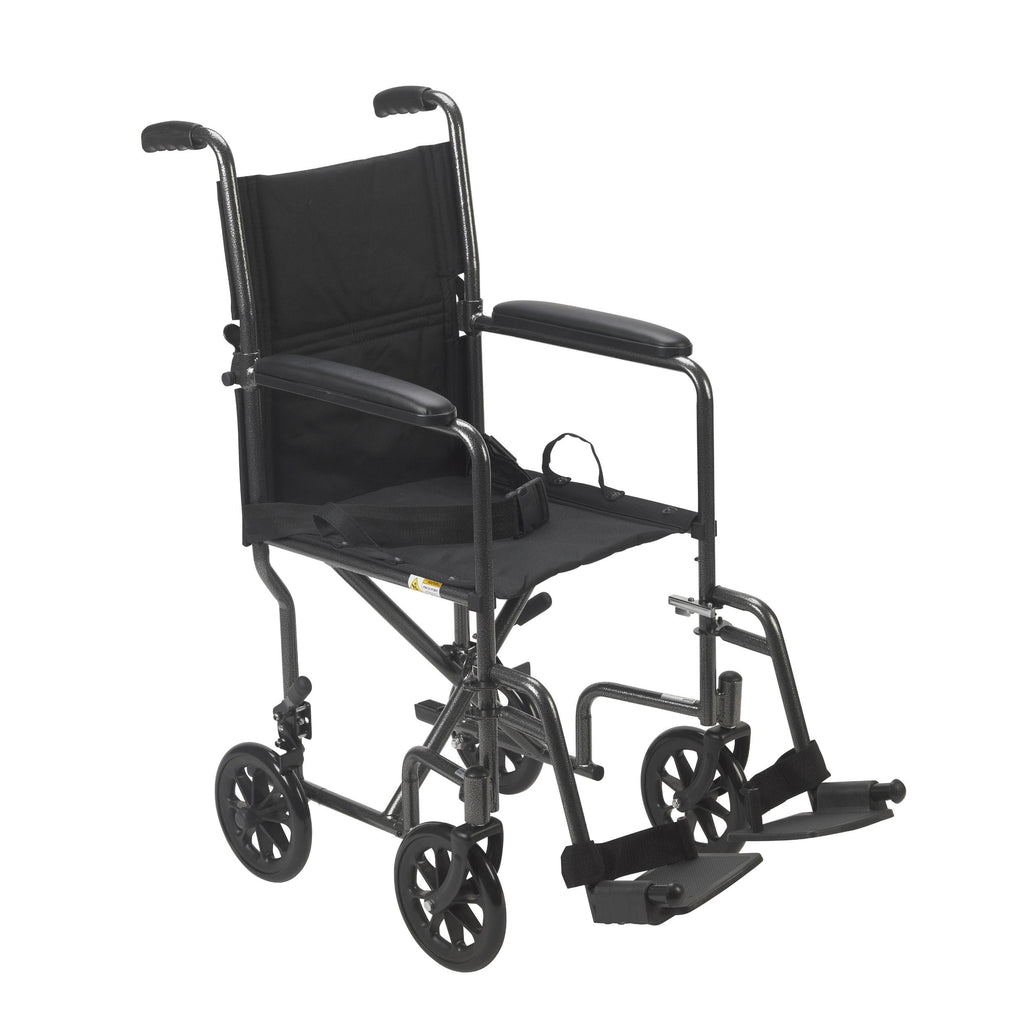 Lightweight Steel Transport Wheelchair, Fixed Full Arms, 17" Seat- Case