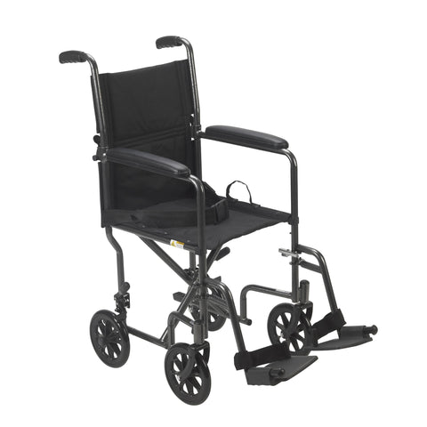 Lightweight Steel Transport Wheelchair, Fixed Full Arms, 17" Seat- Case